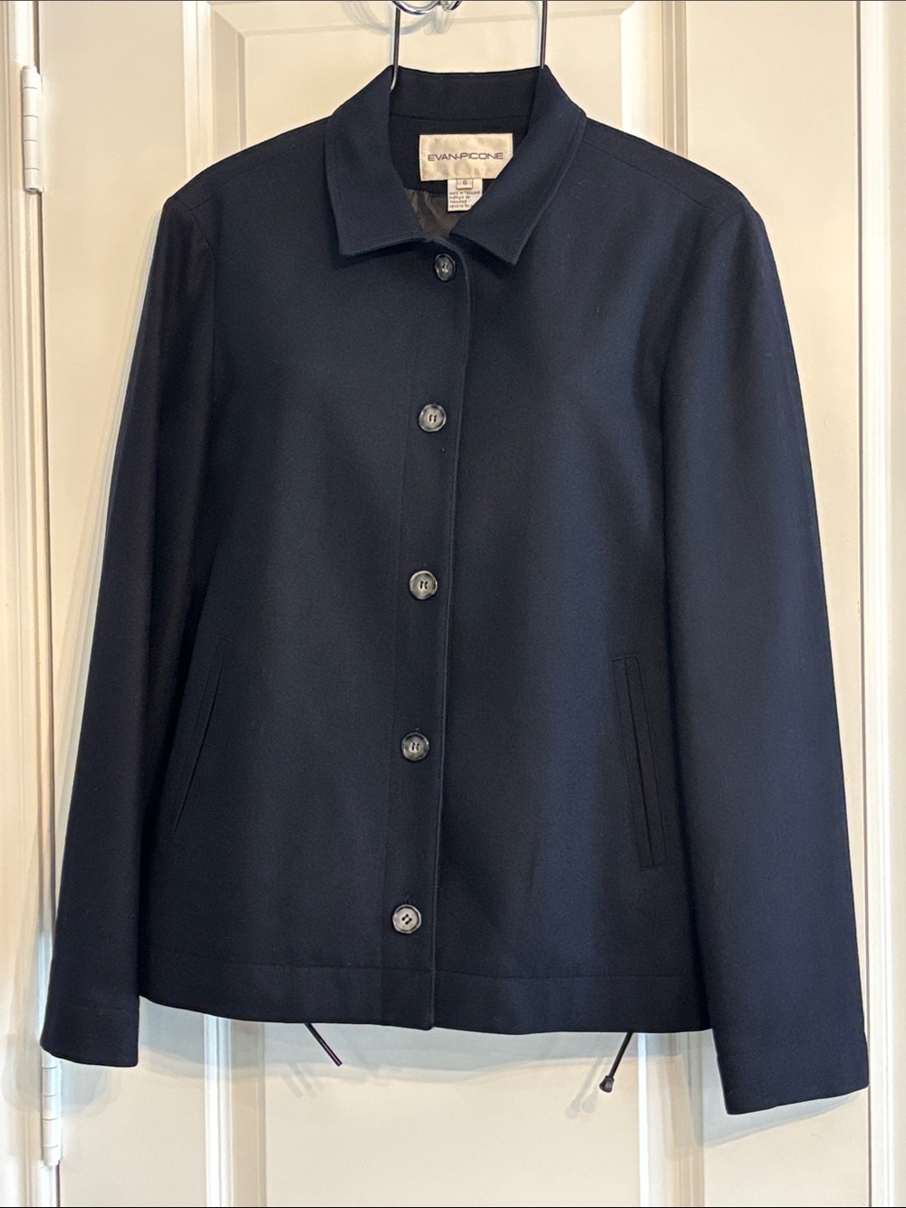 Women’s Navy Minimal Wool Blend Button Down Jacket by Evan Picone. Size 6
